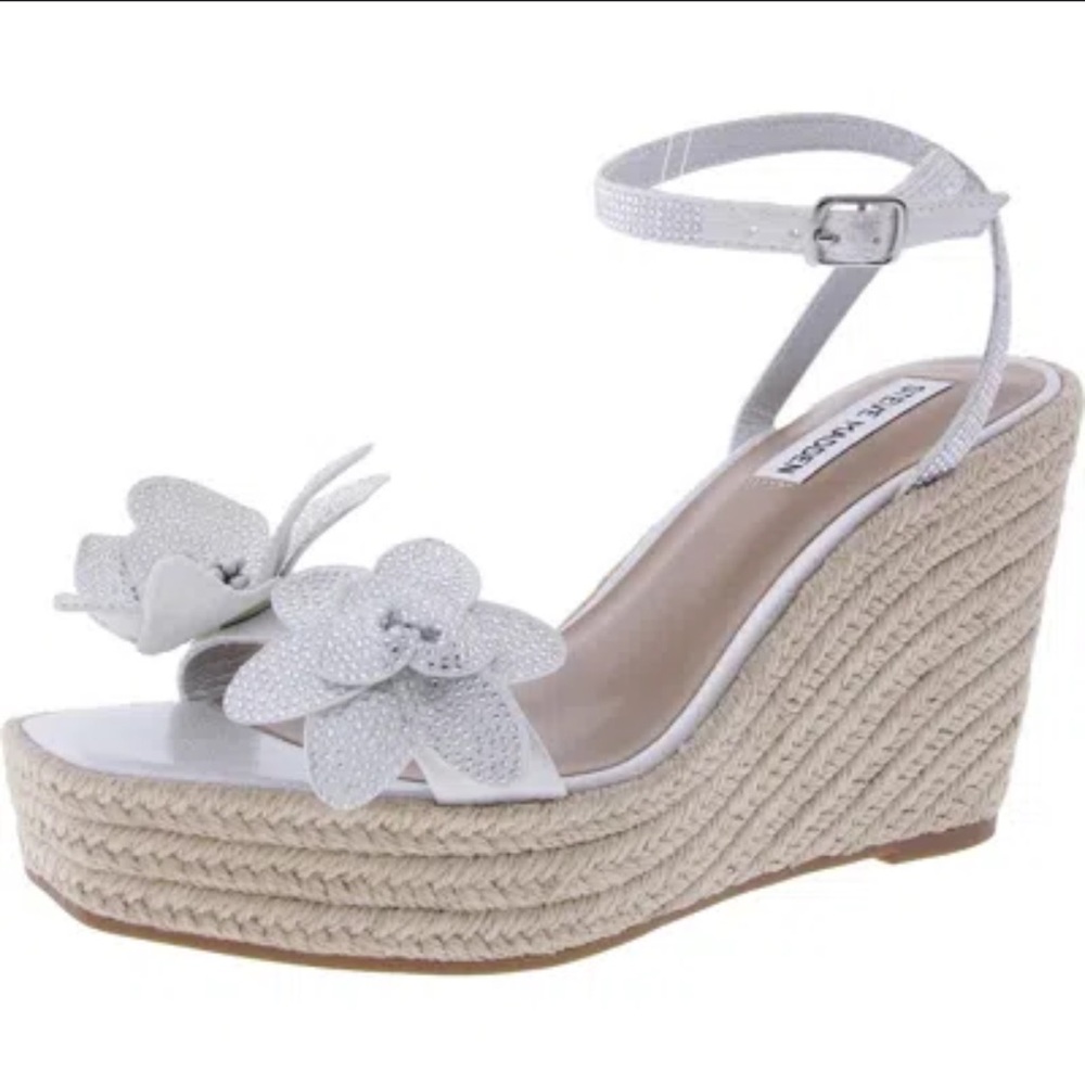 NEW STEVE MADDEN Womens Applique Faux Leather Wedge Sandal